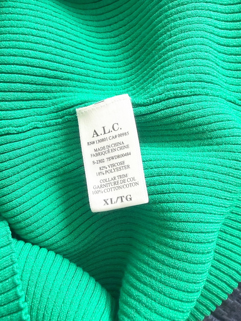 A.L.C XL Adrian collared short sleeve ribbed knit stretchy midi dress in green - Picture 6 of 6